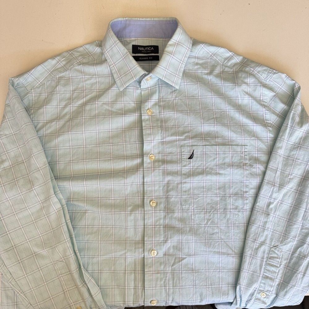 Nautica Shirt Mens Size 16 32/33 Plaid Classic Fit Button Up Long Sleeve 2013 - Picture 1 of 6